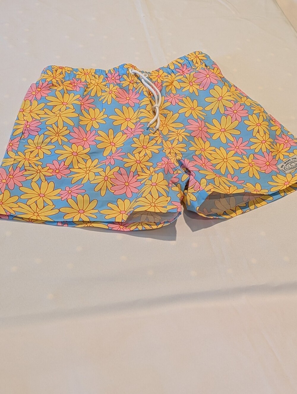 Mens S Shein Floral Daisy Print Swim Shorts - Yellow & Pink on Blue